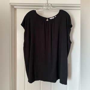 Solid Black Blouse with Shirred Crew Neckline